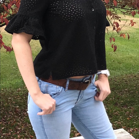 💙Madewell black eyelet bell sleeve shirt top XS💙 - Picture 5 of 12